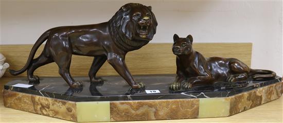 A French Art Deco bronze of a Lion and Lioness